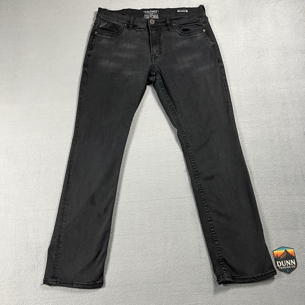Salvage Jeans Mens 34x32 Black Mayhem Regular Straight Dark Wash Stretch Denim